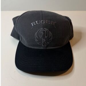 Vintage Ruger Firearms Hat Graffiti USA Made Two Tone Grey Black Strapback Cap